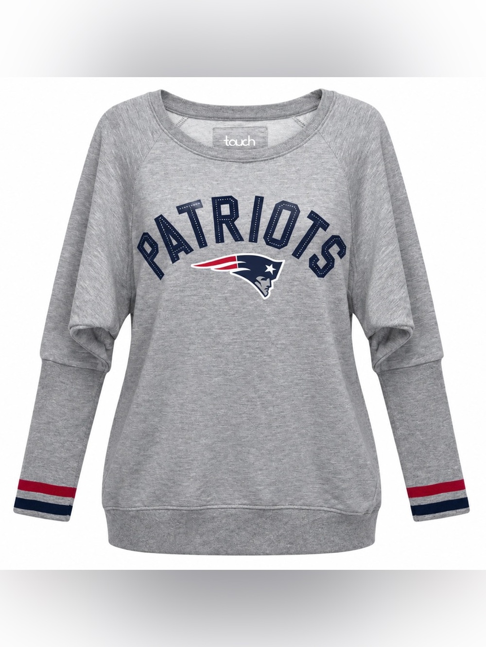 Touch Alyssa Milano Patriots Womens 2XL Gray Long Sleeve Scoop Neck Pullover
